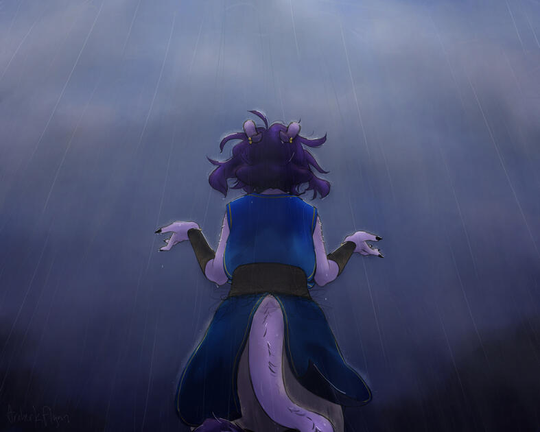 tiefling in rain