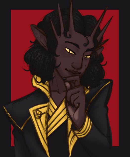 dark tiefling on red background